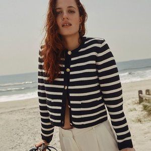 Emilie patch-pocket sweater lady jacket in stripe Black Ivory size M